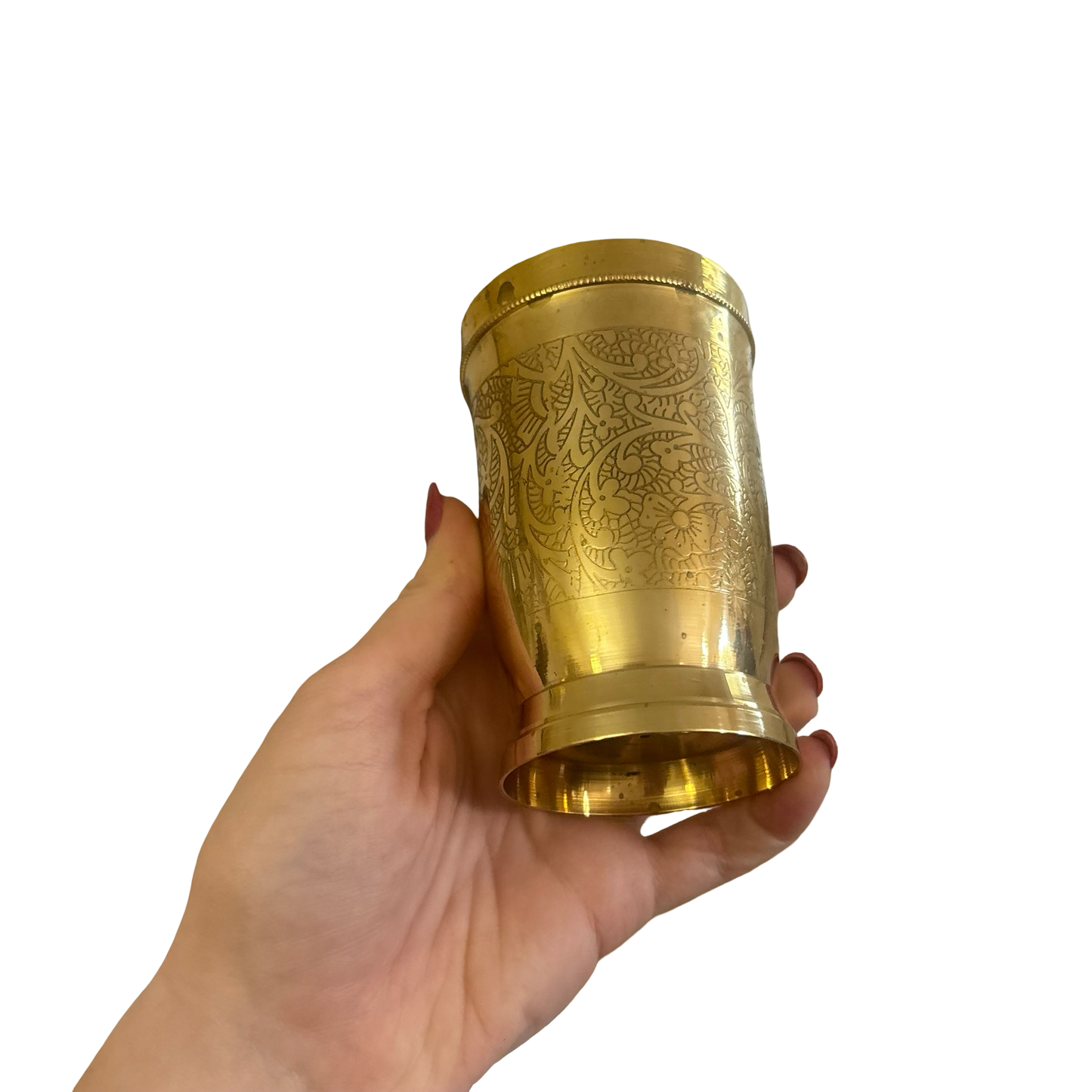 Eight Engraved Brass Cups