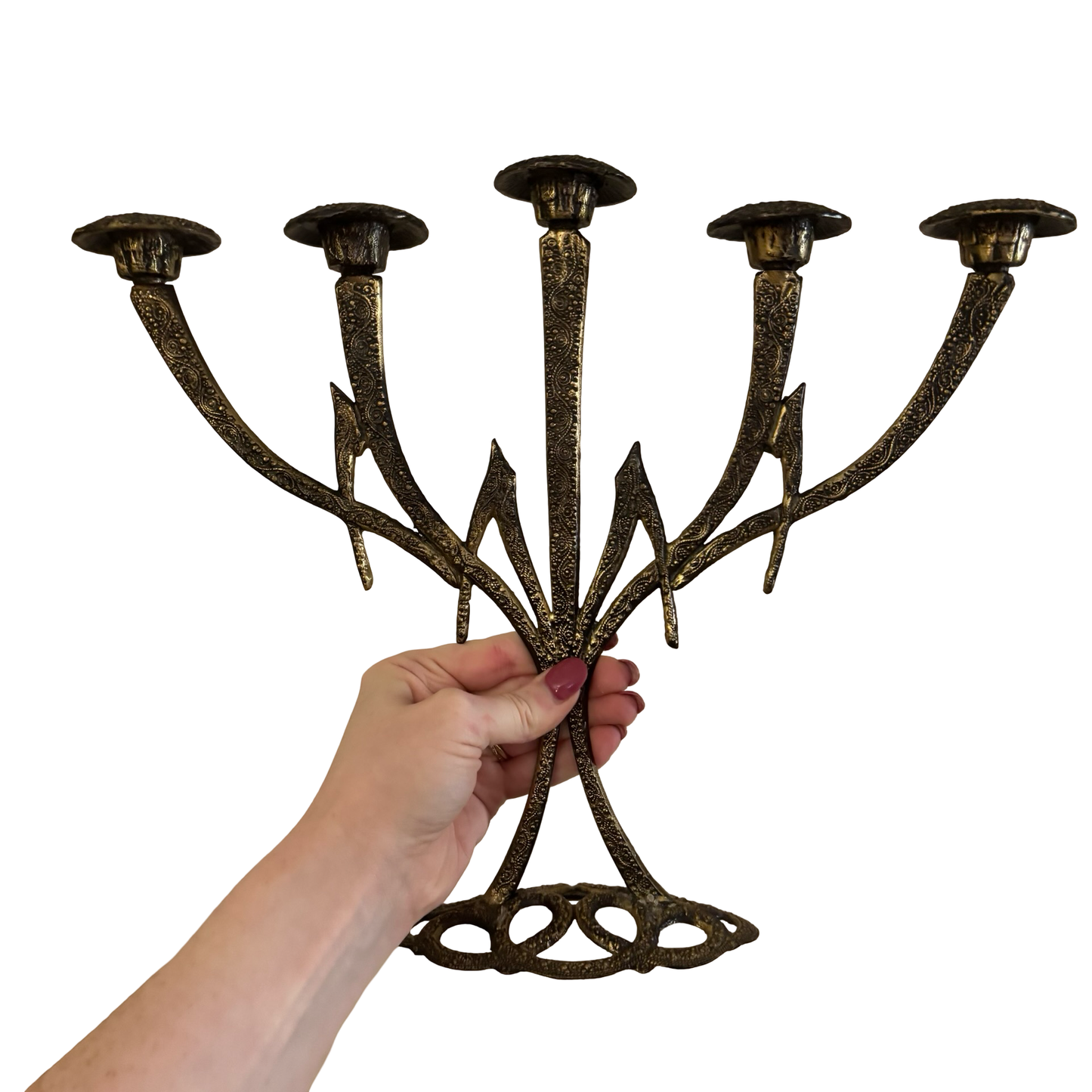 Brutalist Cast Brass Candelabra