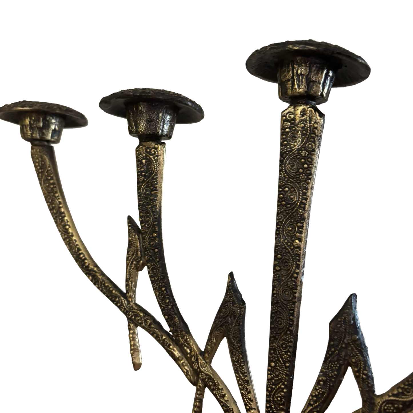 Brutalist Cast Brass Candelabra