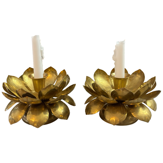 Brass Lotus Candlestick Pair