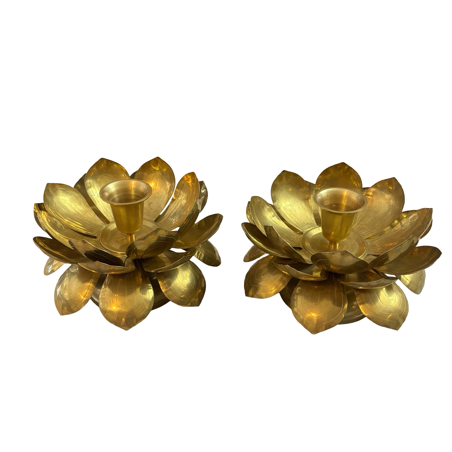 Brass Lotus Candlestick Pair