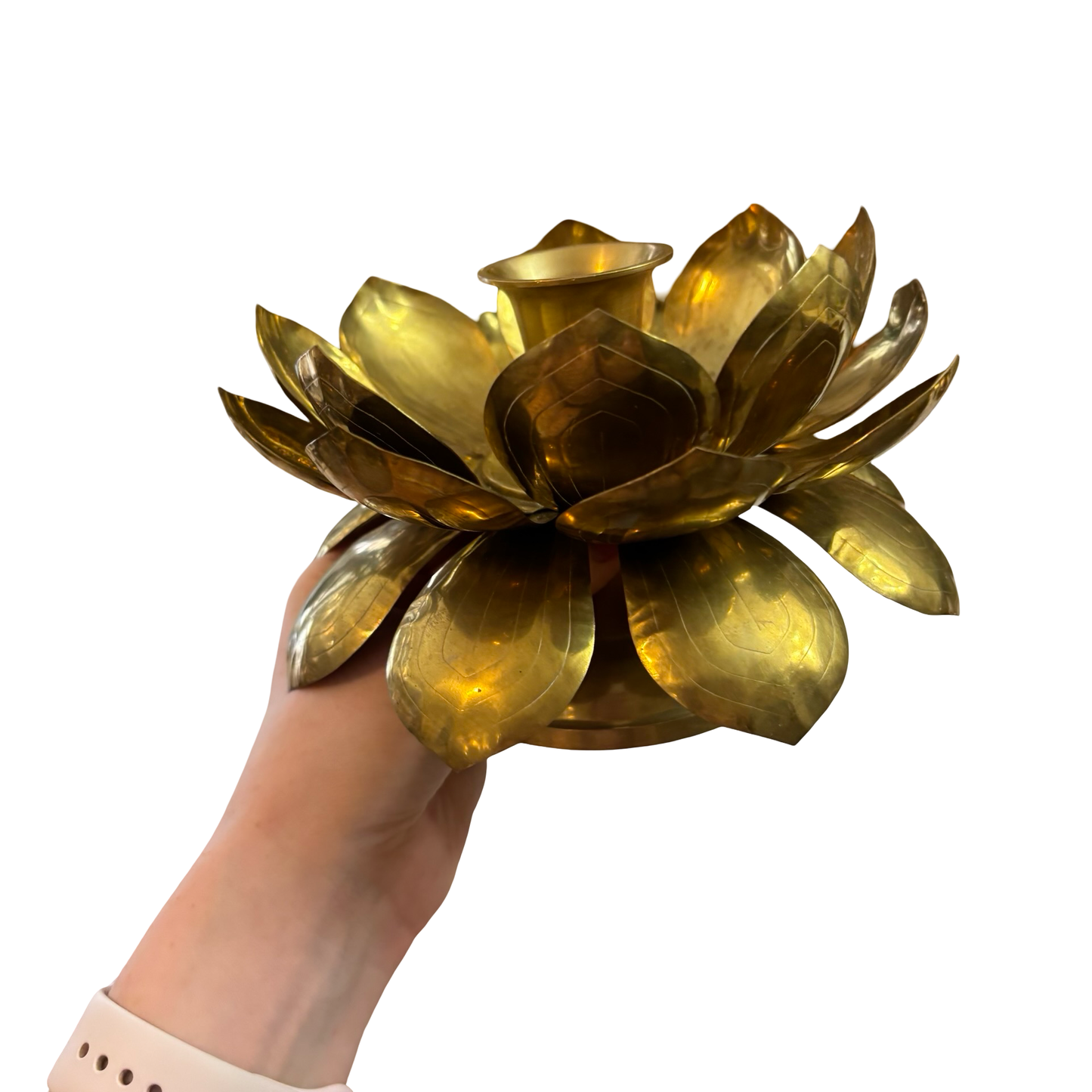 Brass Lotus Candlestick Pair