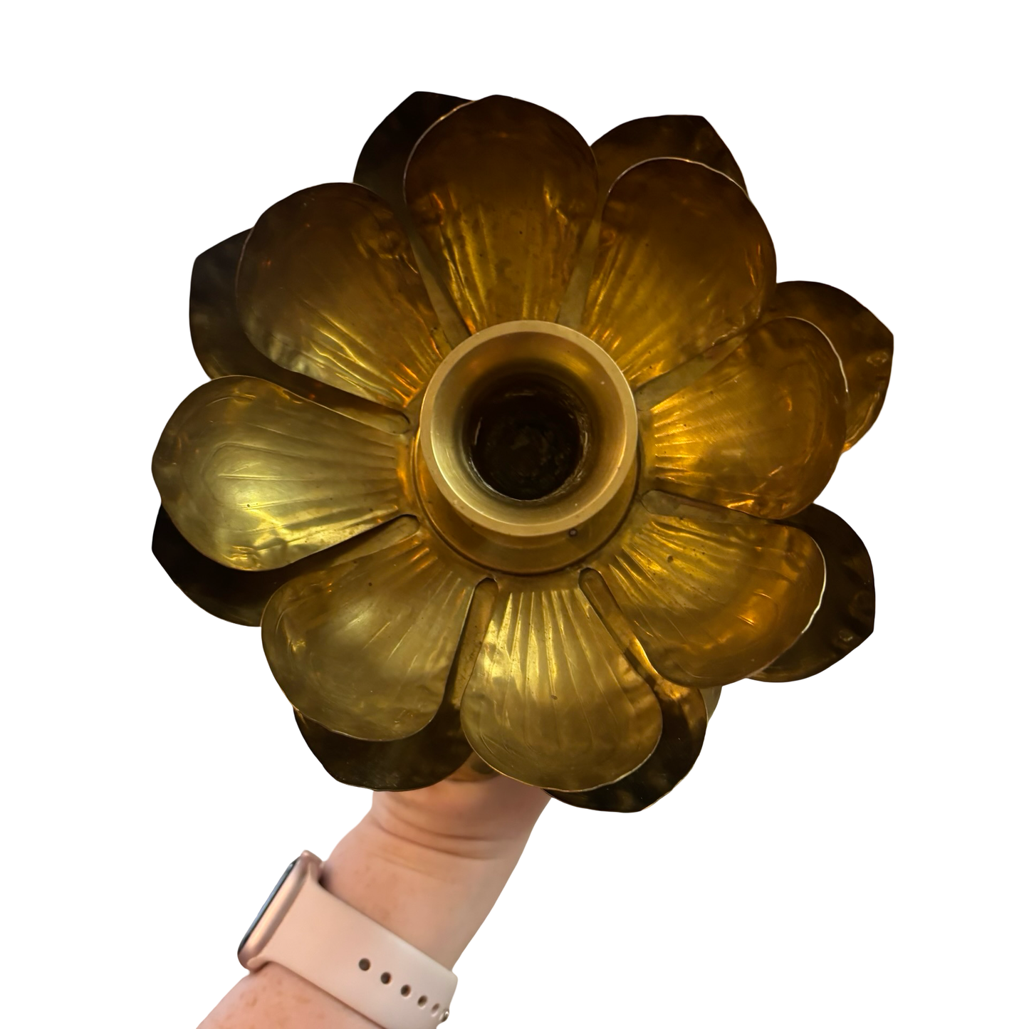 Brass Lotus Candlestick Pair