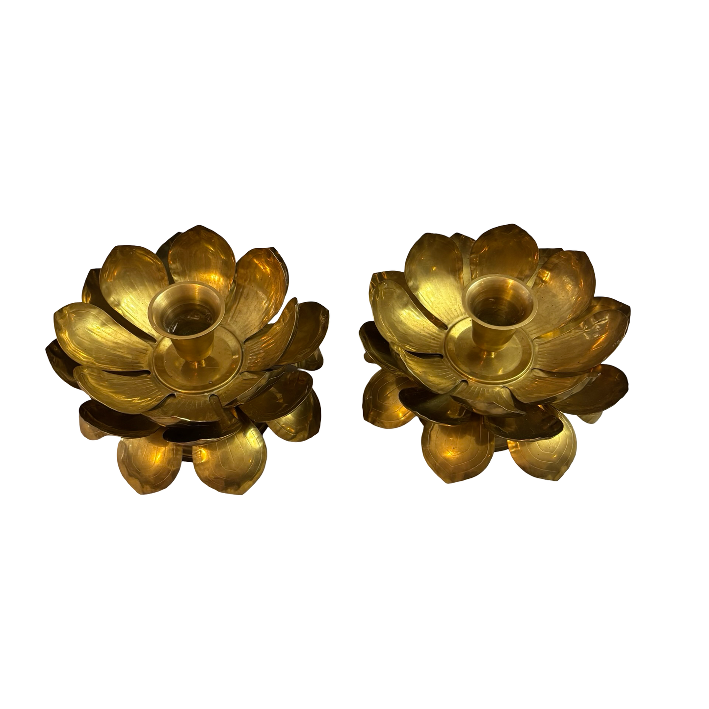 Brass Lotus Candlestick Pair