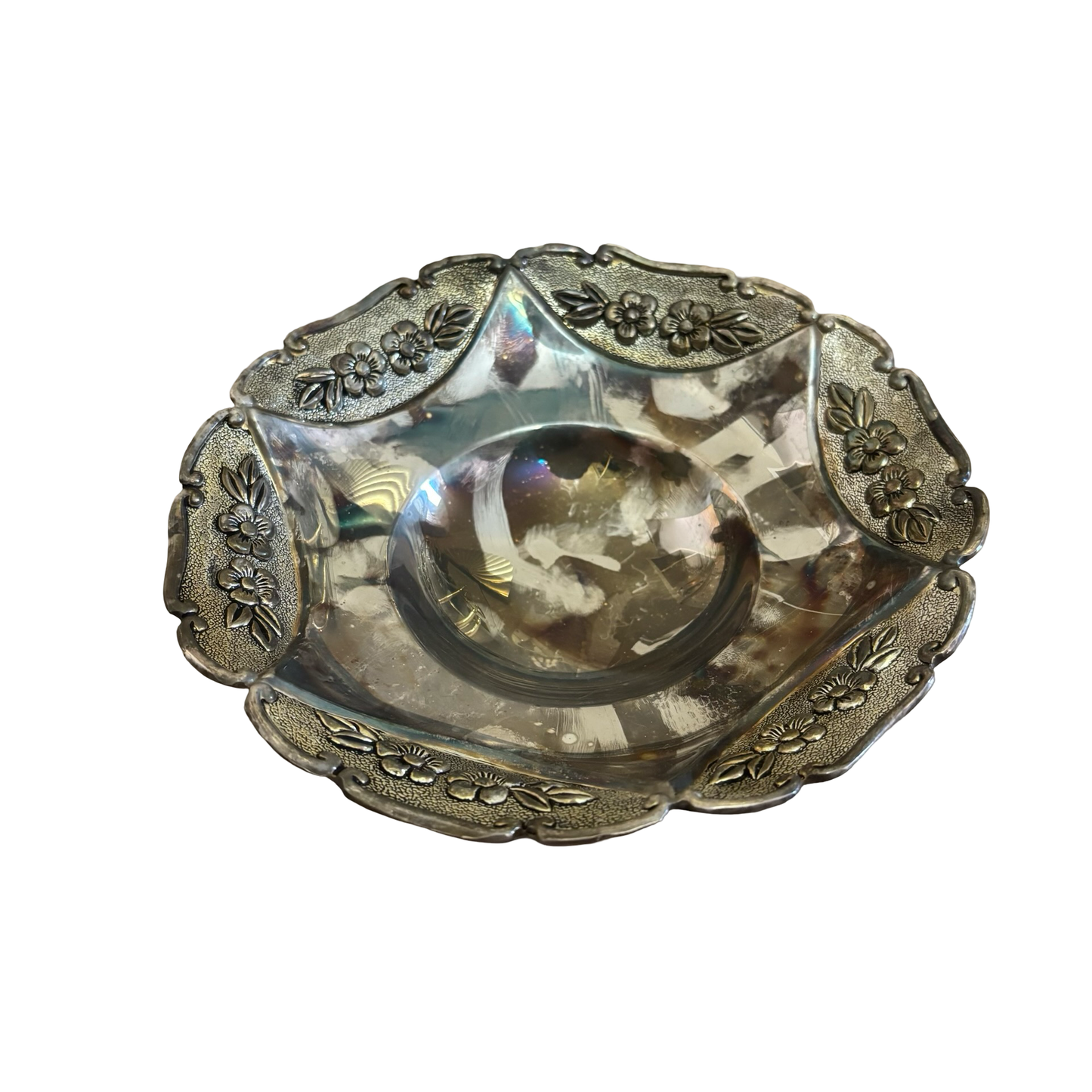 Silver-plate Footed Bowl with Floral Design