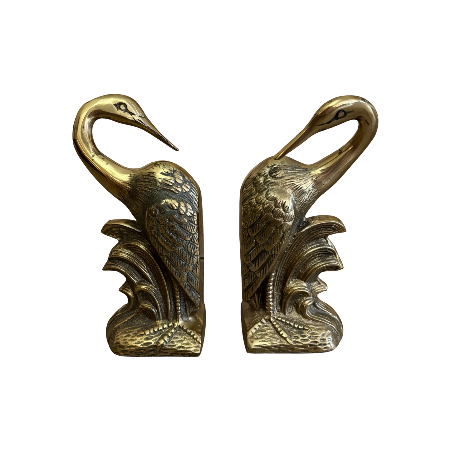 Brass Crane Bookend Pair