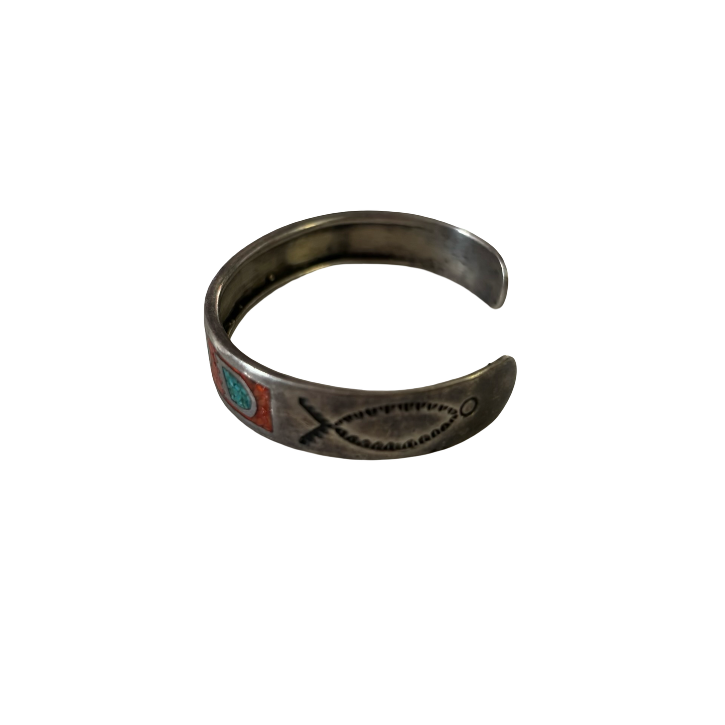 Sterling Silver Turquoise and Coral Inlay Cuff Bracelet