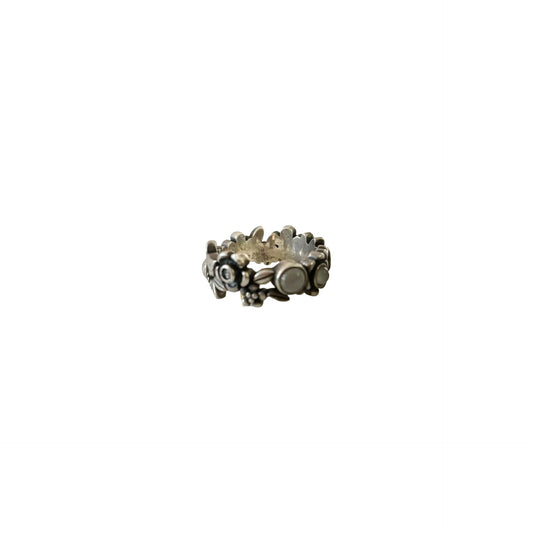 Sterling Silver Cat Eye Cabochon Stone Floral Ring