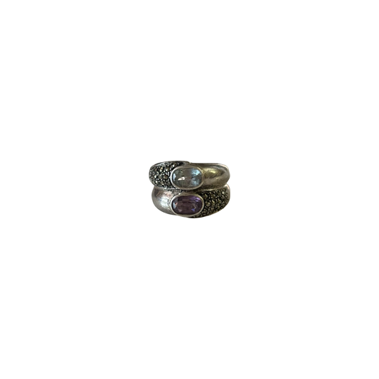 Sterling Silver Amethyst and Blue Topaz with Marcasite Ring