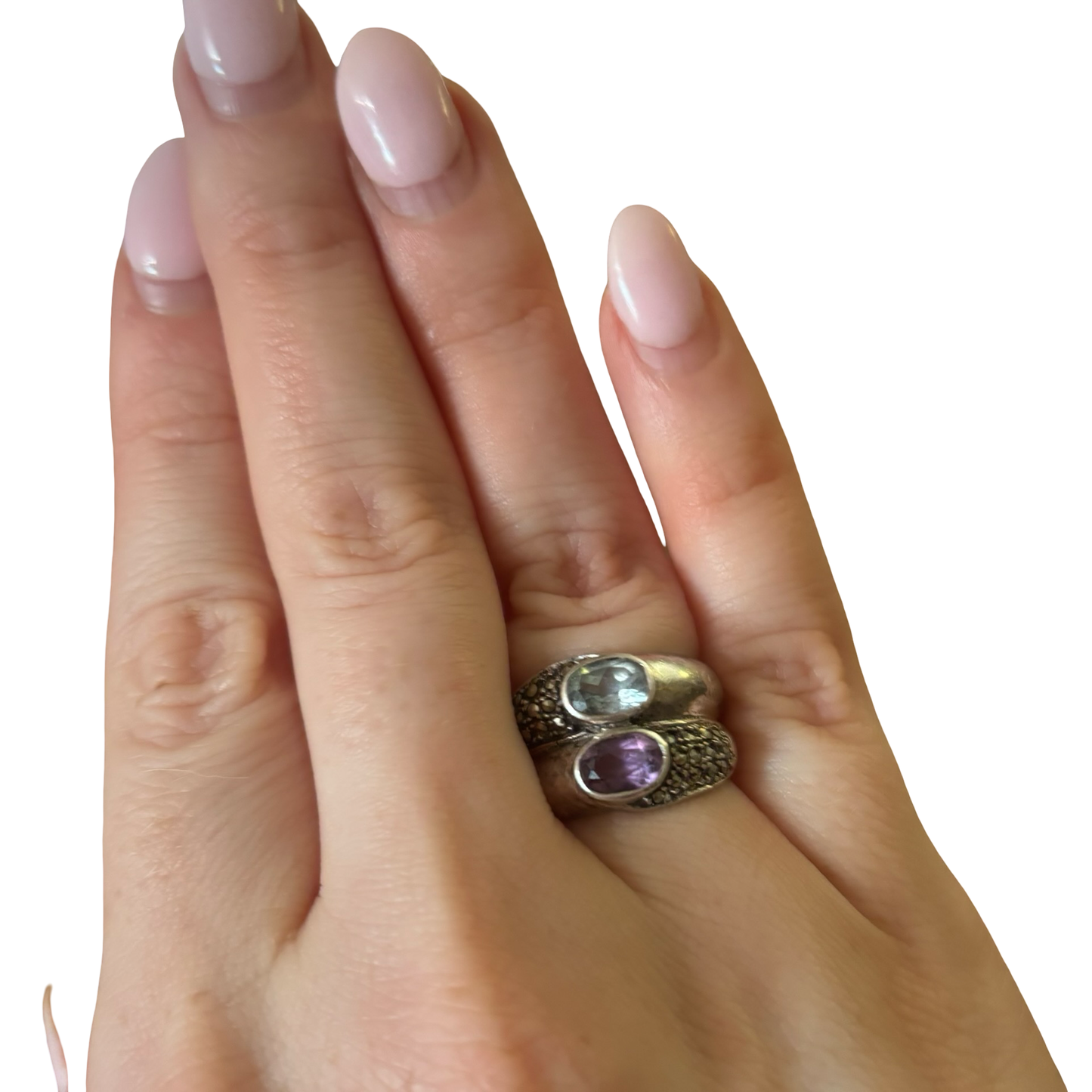 Sterling Silver Amethyst and Blue Topaz with Marcasite Ring