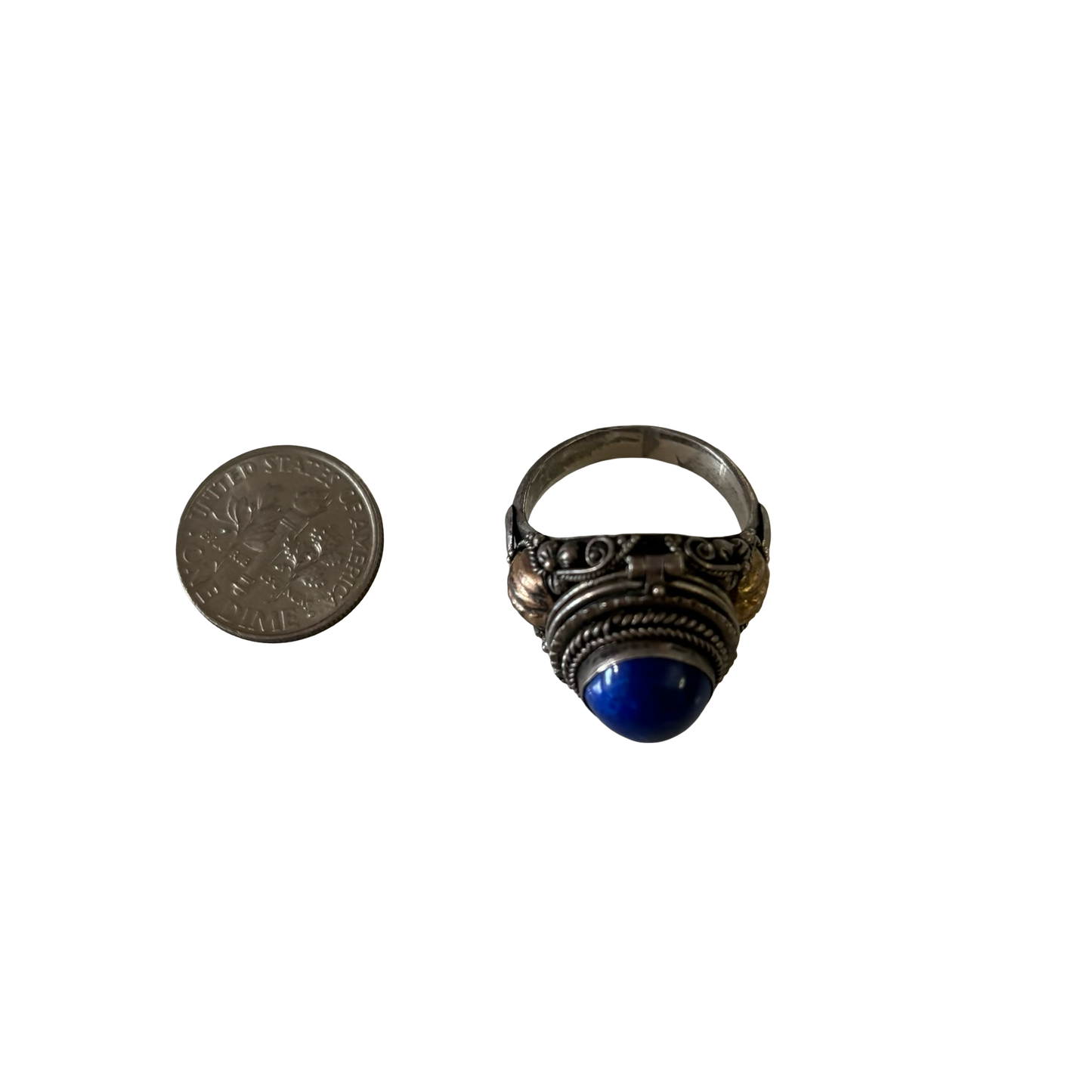 Sterling Silver Blue Lapis Lazuli Poison Ring