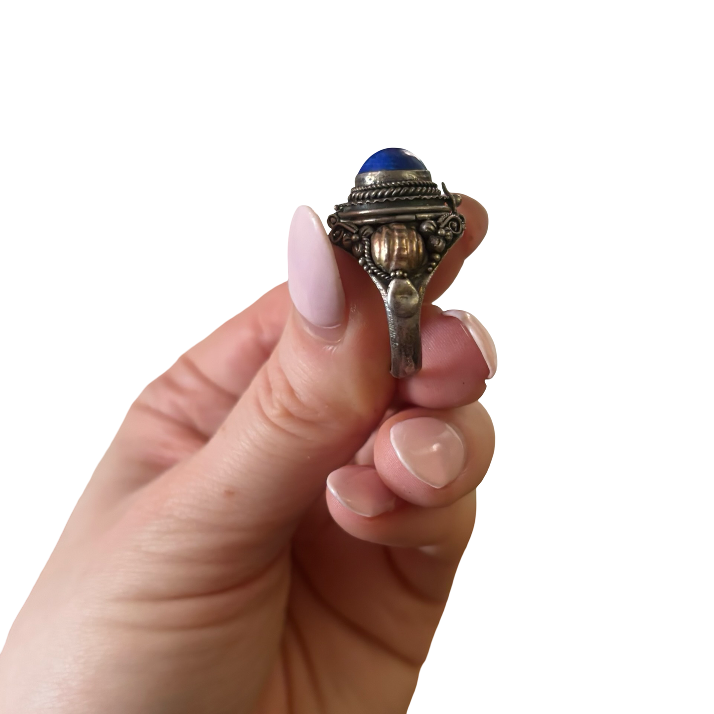 Sterling Silver Blue Lapis Lazuli Poison Ring