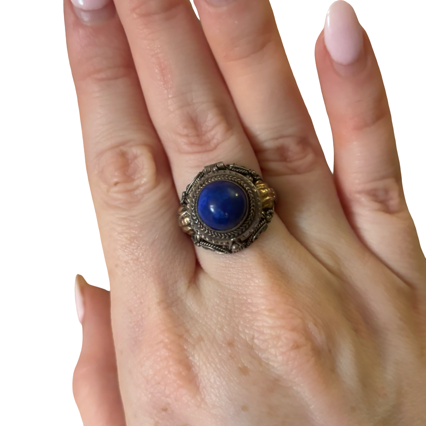 Sterling Silver Blue Lapis Lazuli Poison Ring