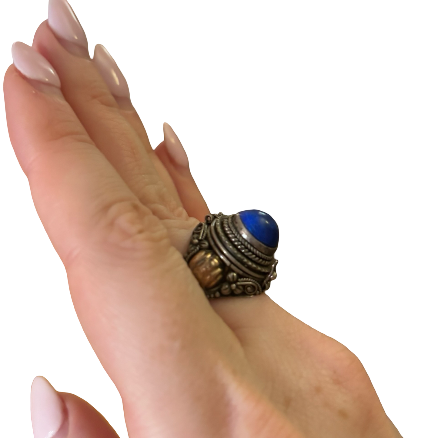 Sterling Silver Blue Lapis Lazuli Poison Ring