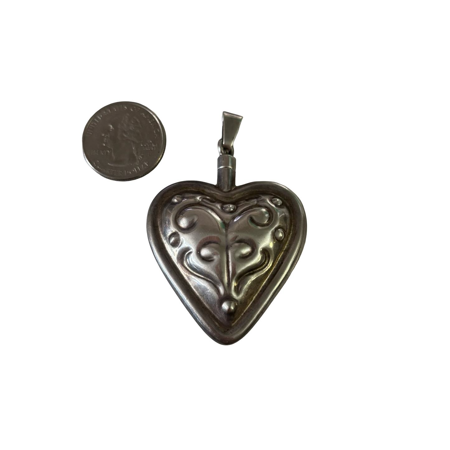 Extra Large Sterling Silver Heart Perfume Bottle Pendant
