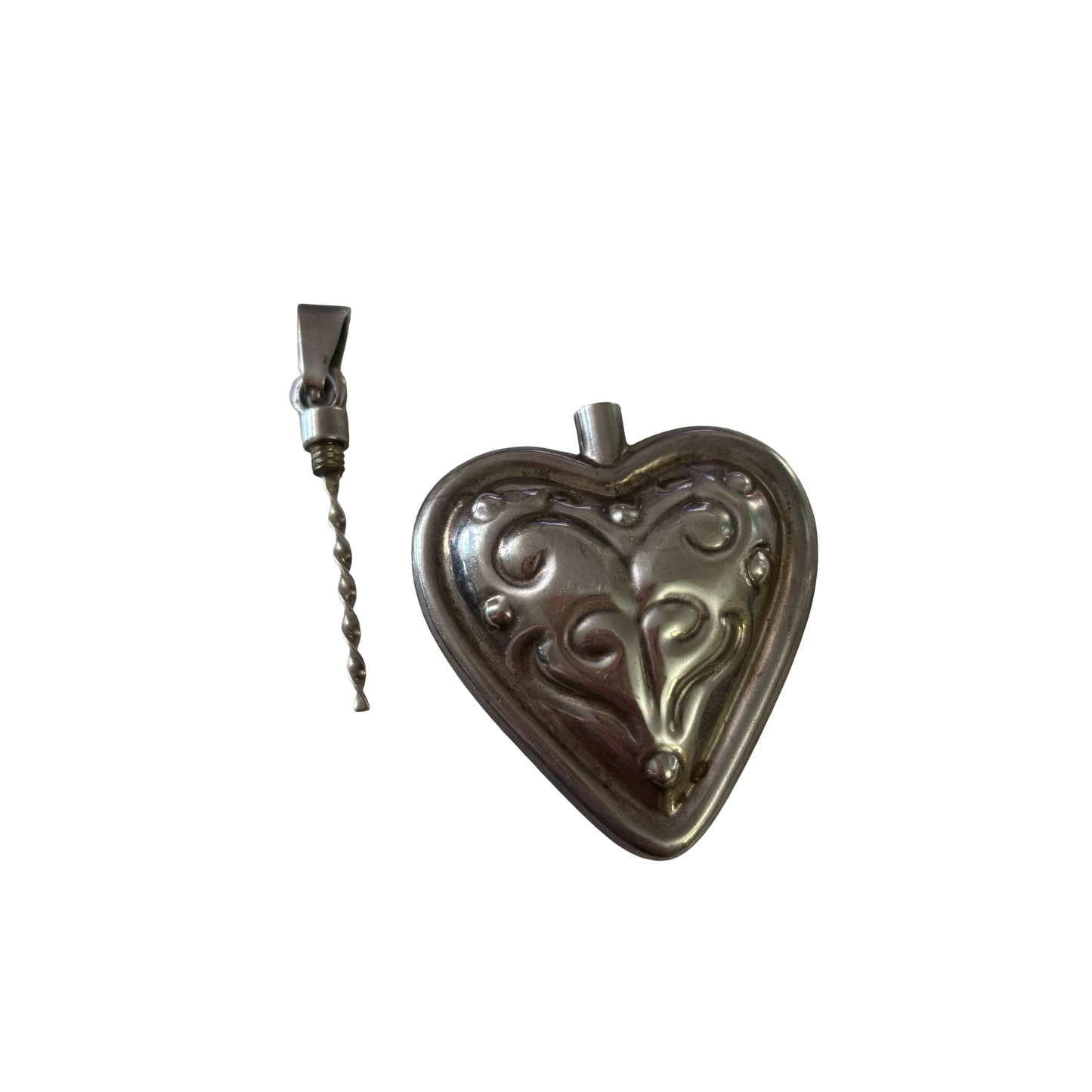 Extra Large Sterling Silver Heart Perfume Bottle Pendant