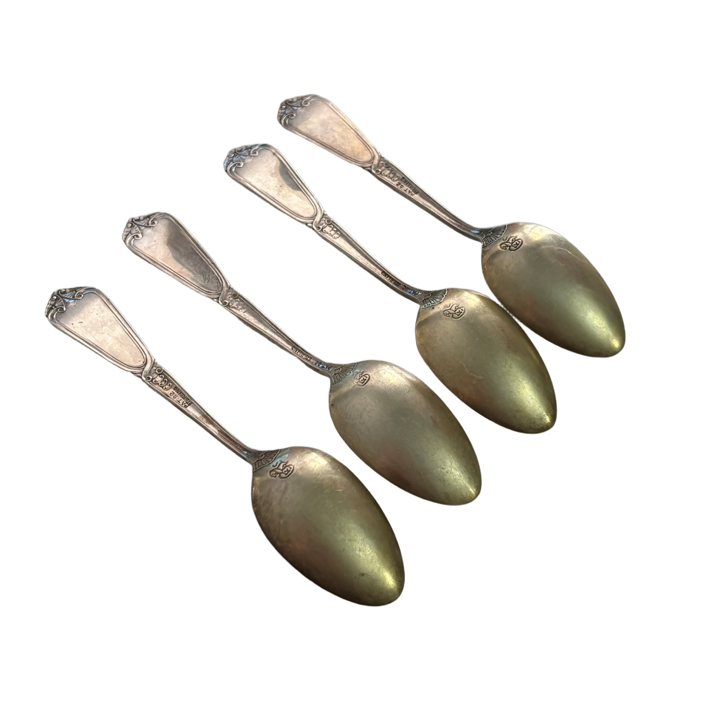 Sterling Silver Monogrammed L Spoon Set of Four with Gold Wash