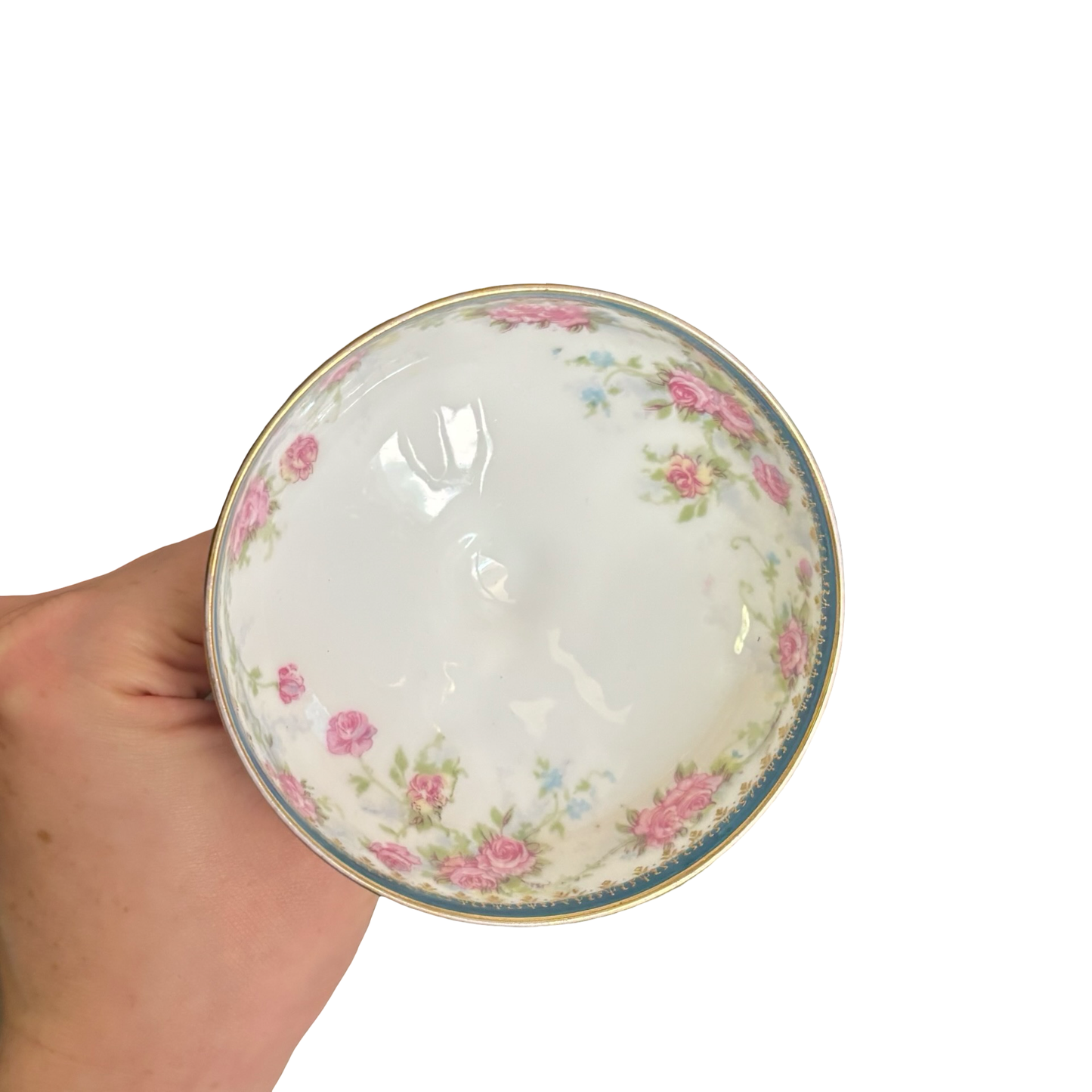 Sterling Silver Stemmed Porcelain Sherbet Cups with Floral Motif
