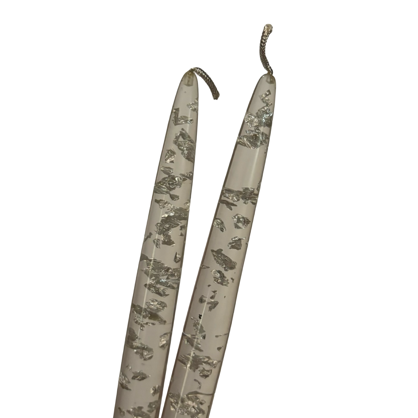 Silver Flecked Clear Lucite Candle Pair