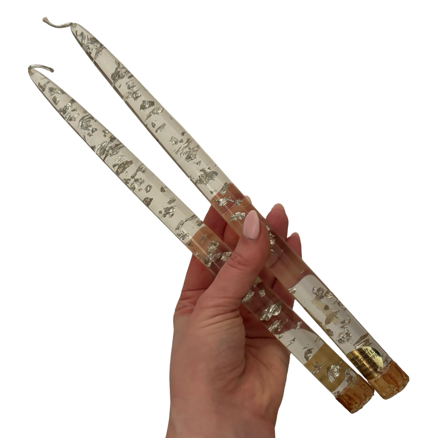 Silver Flecked Clear Lucite Candle Pair