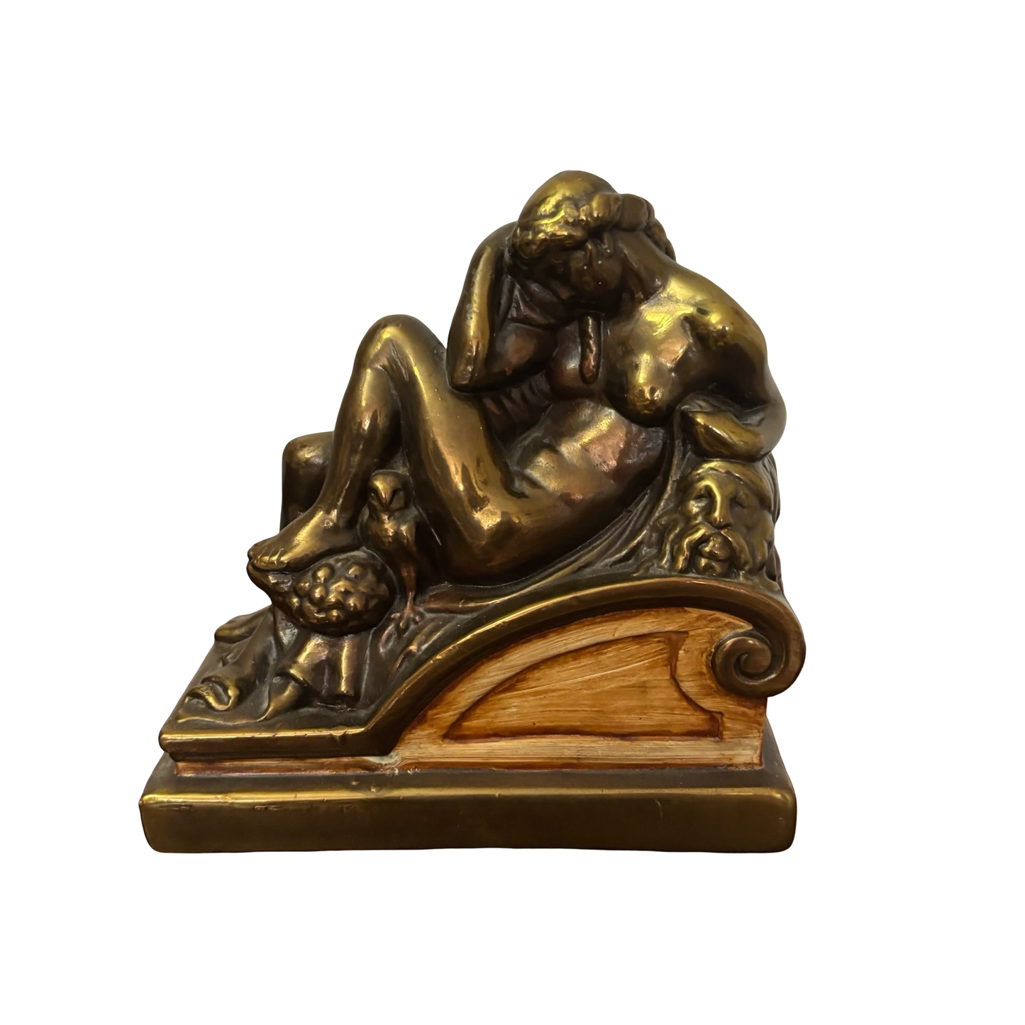 Bronze Clad Night and Day Nude Woman Bookend