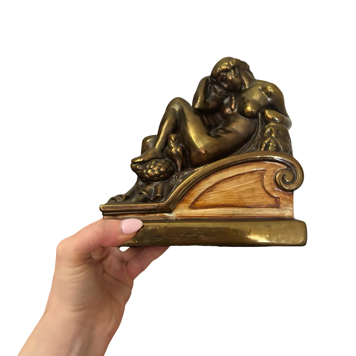 Bronze Clad Night and Day Nude Woman Bookend