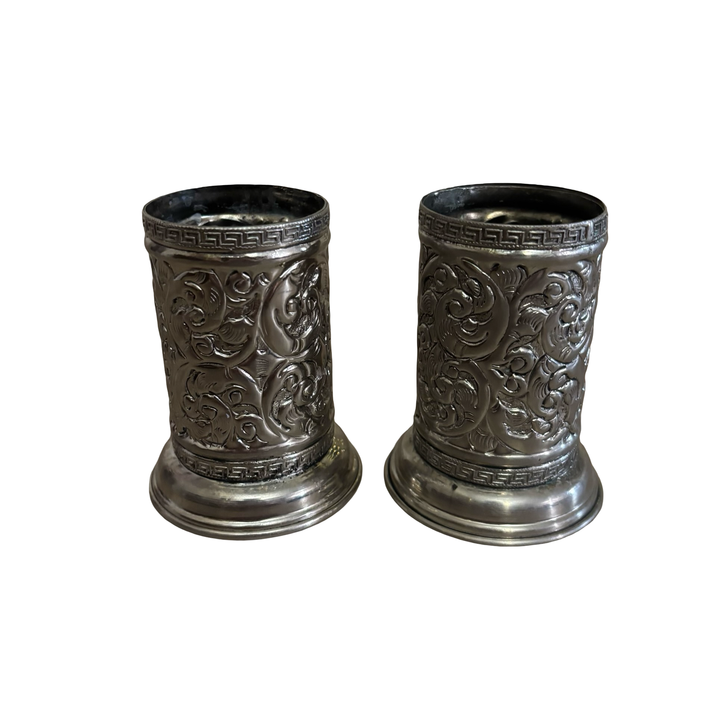 Silver Embossed Greek Key Vase Set