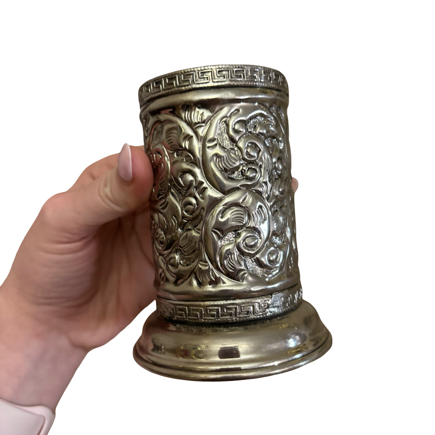 Silver Embossed Greek Key Vase Set
