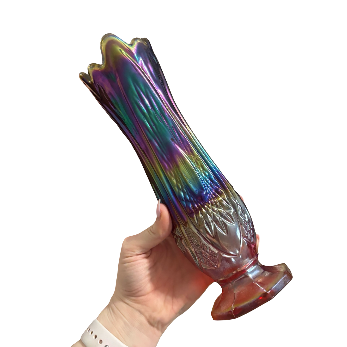 Carnival Glass Swung Vase