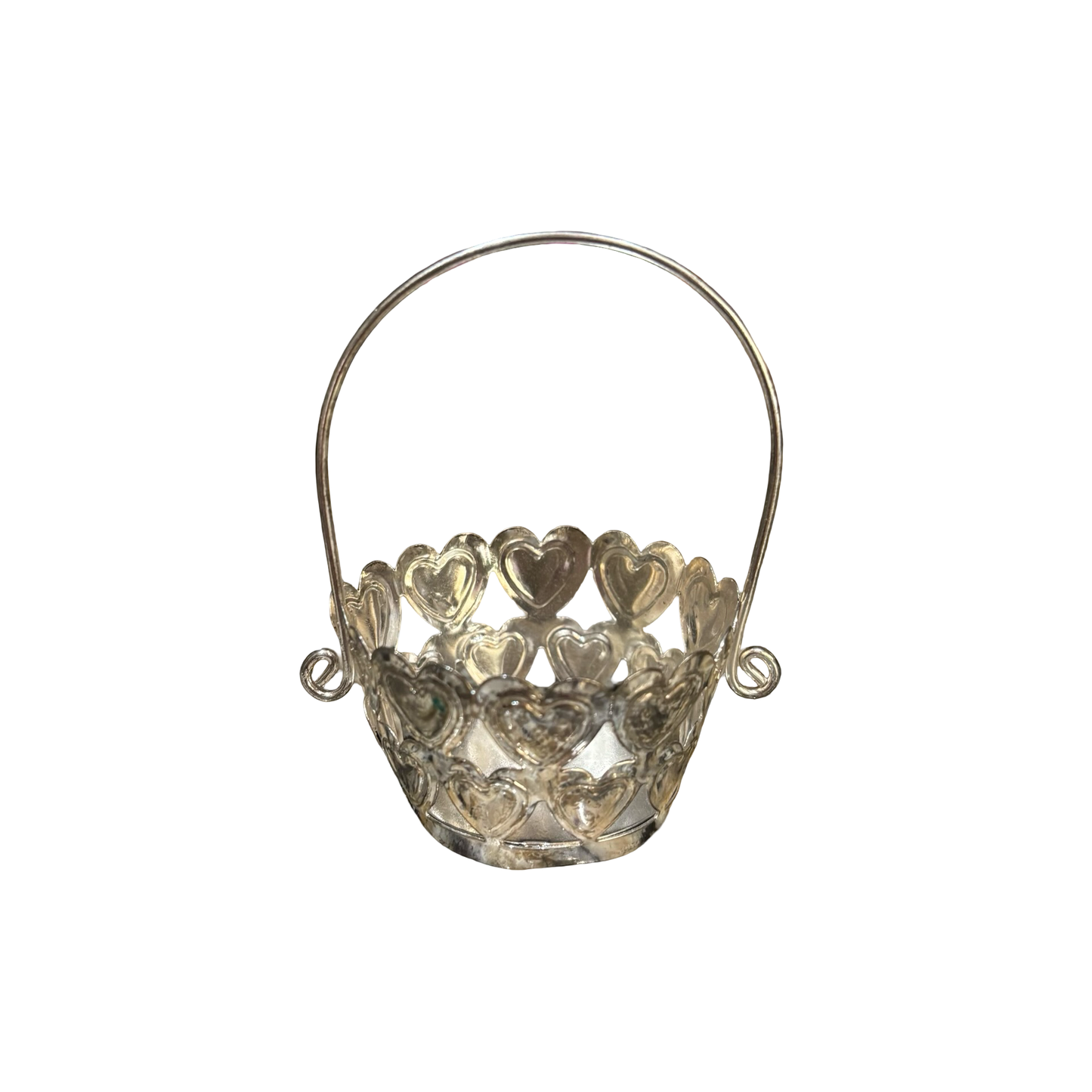 Mini Silver Metal Hearts Basket