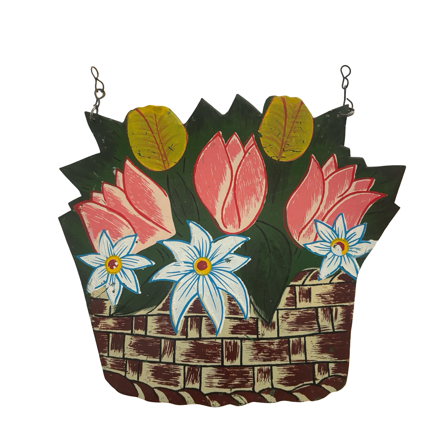 Metal Tulip Flower Basket Wall Art