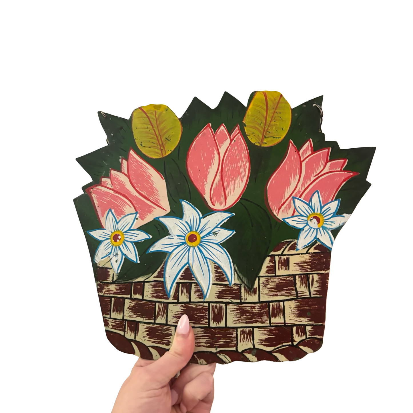 Metal Tulip Flower Basket Wall Art