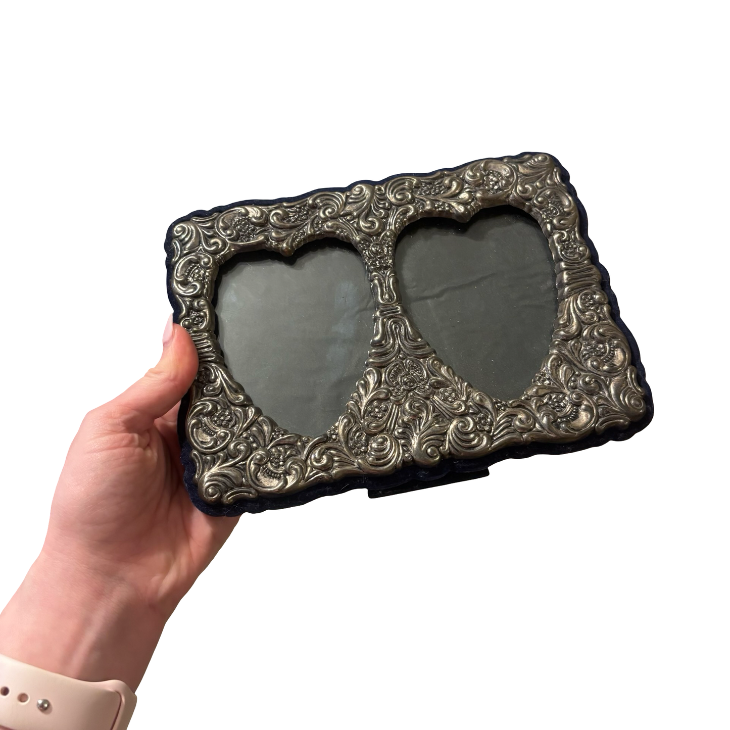 Double Heart Silver Plate Frame