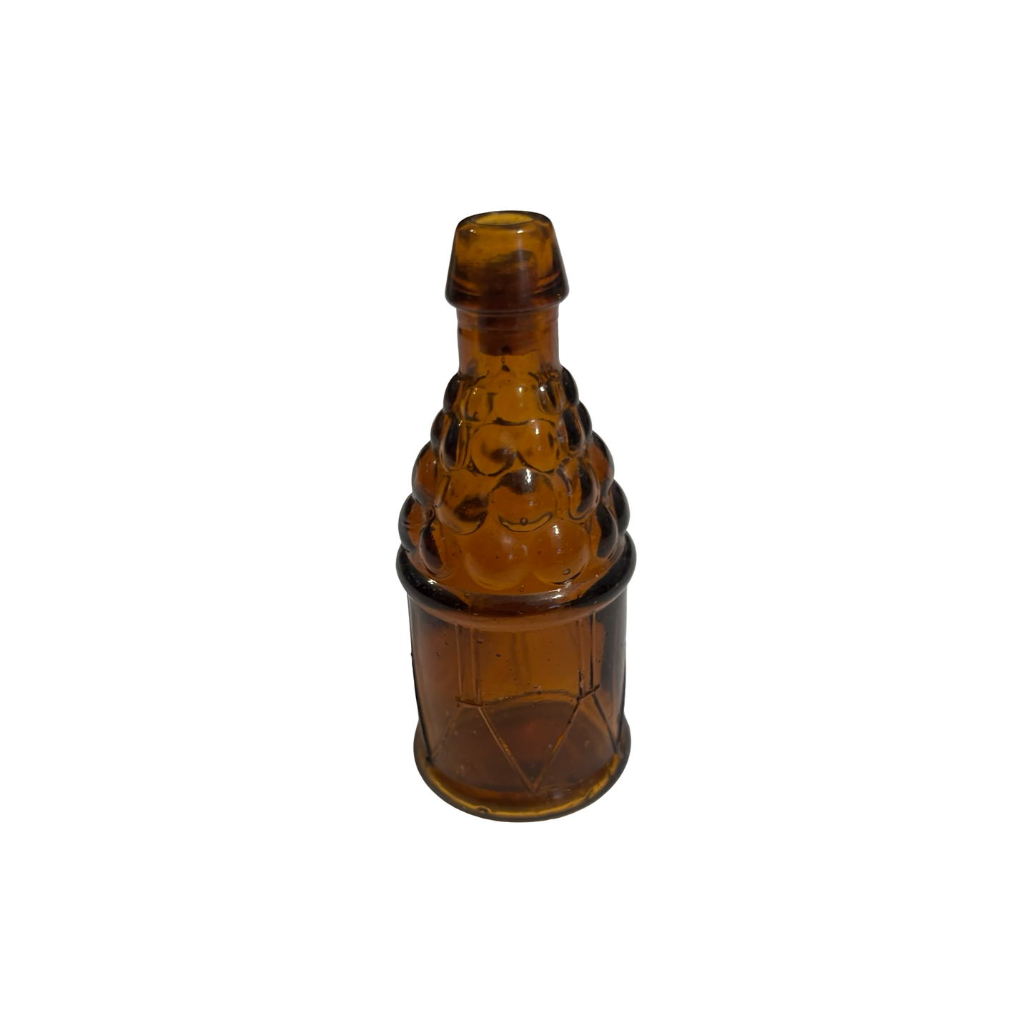 Amber Glass Wheaton Drum and Grapes Mini Bottle