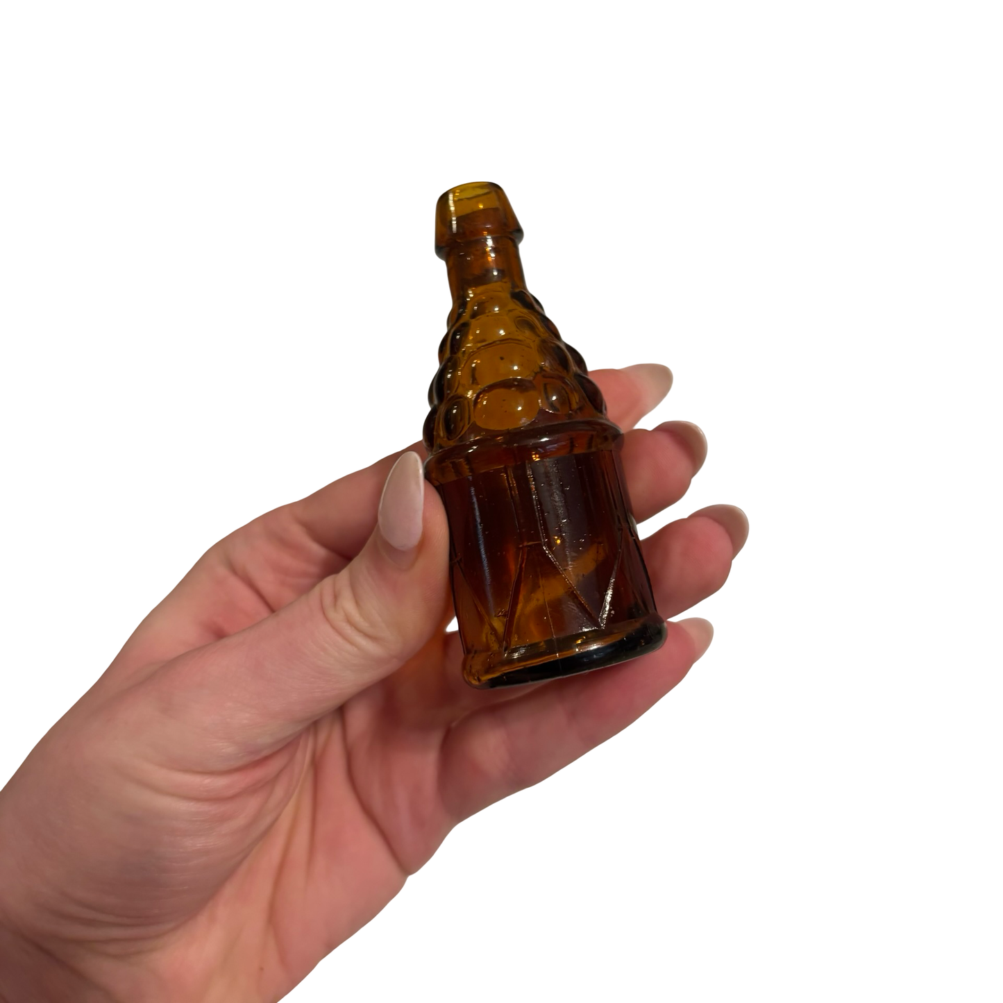 Amber Glass Wheaton Drum and Grapes Mini Bottle