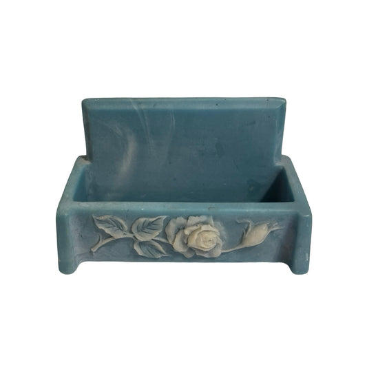 Blue Incolay Stone Rose Business Card Holder