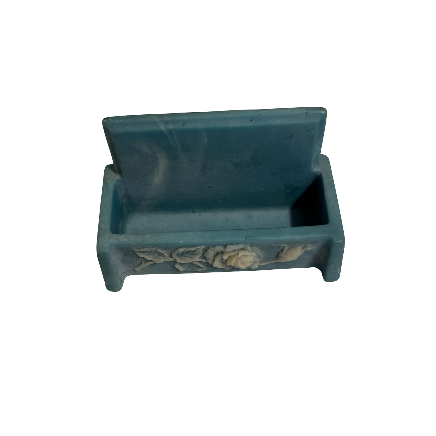 Blue Incolay Stone Rose Business Card Holder