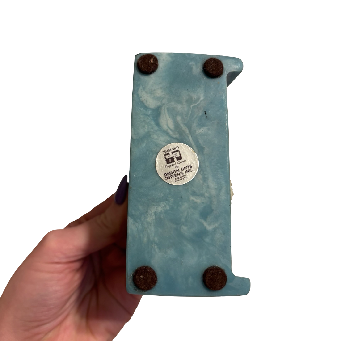 Blue Incolay Stone Rose Business Card Holder