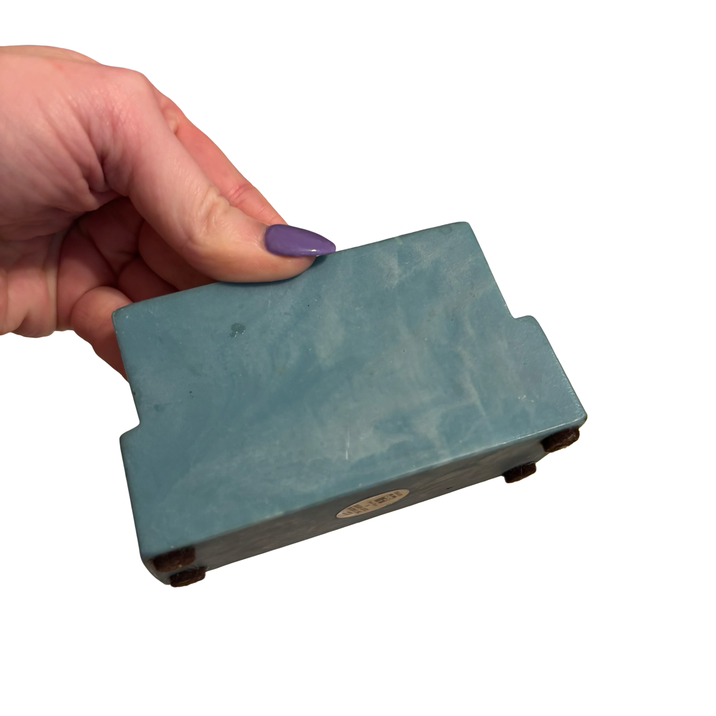 Blue Incolay Stone Rose Business Card Holder