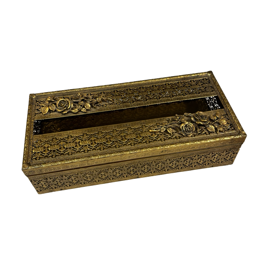 Hollywood Regency Gold Filigree Tissue Box