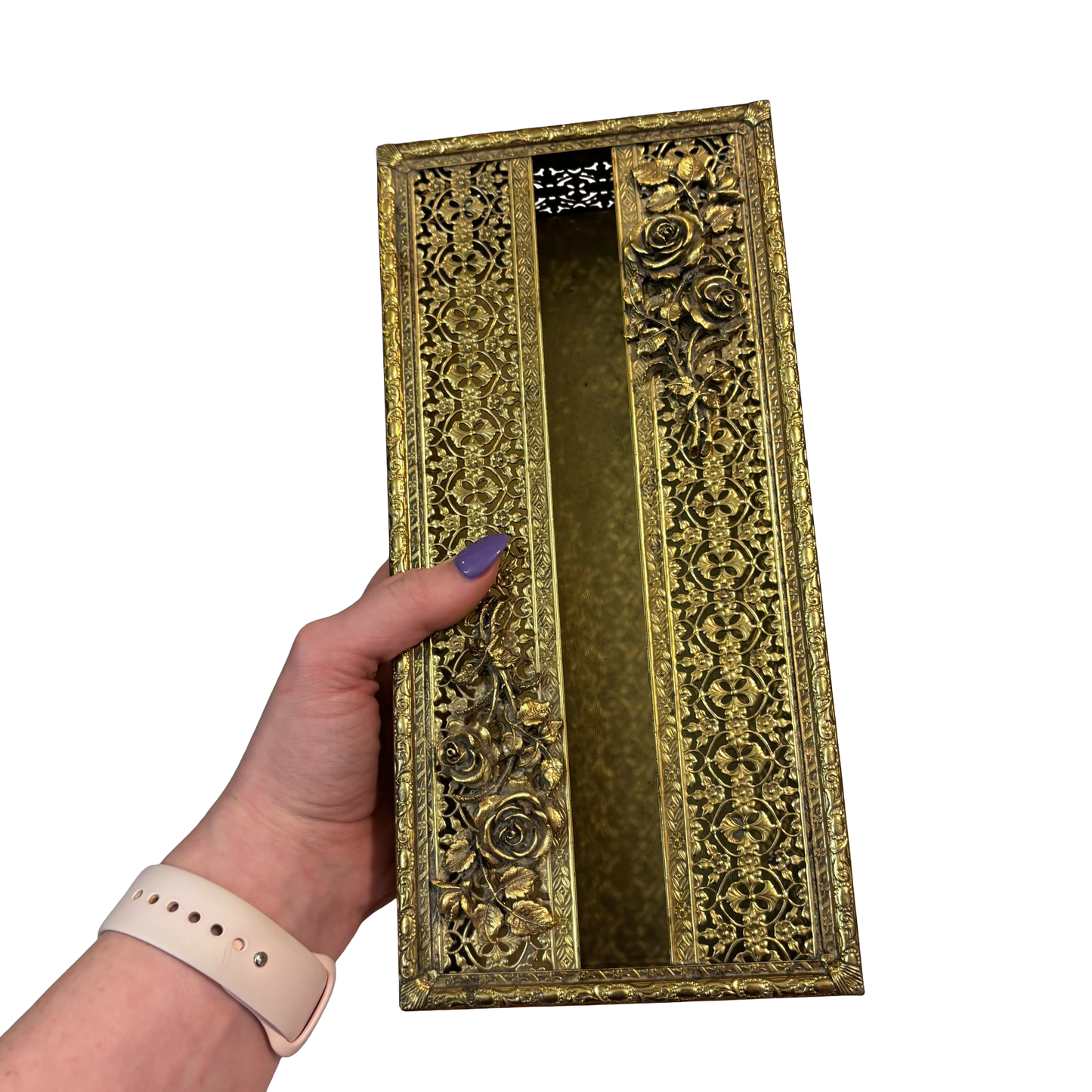 Hollywood Regency Gold Filigree Tissue Box