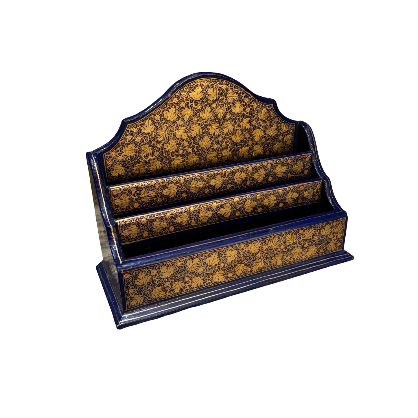 Lacquered Blue and Gold Wooden Letter Holder