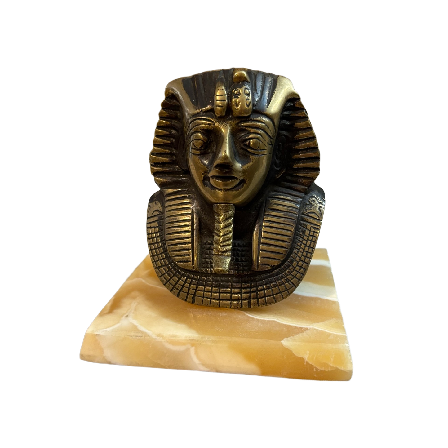 Brass King Tutankhamun Bust on Stone Base