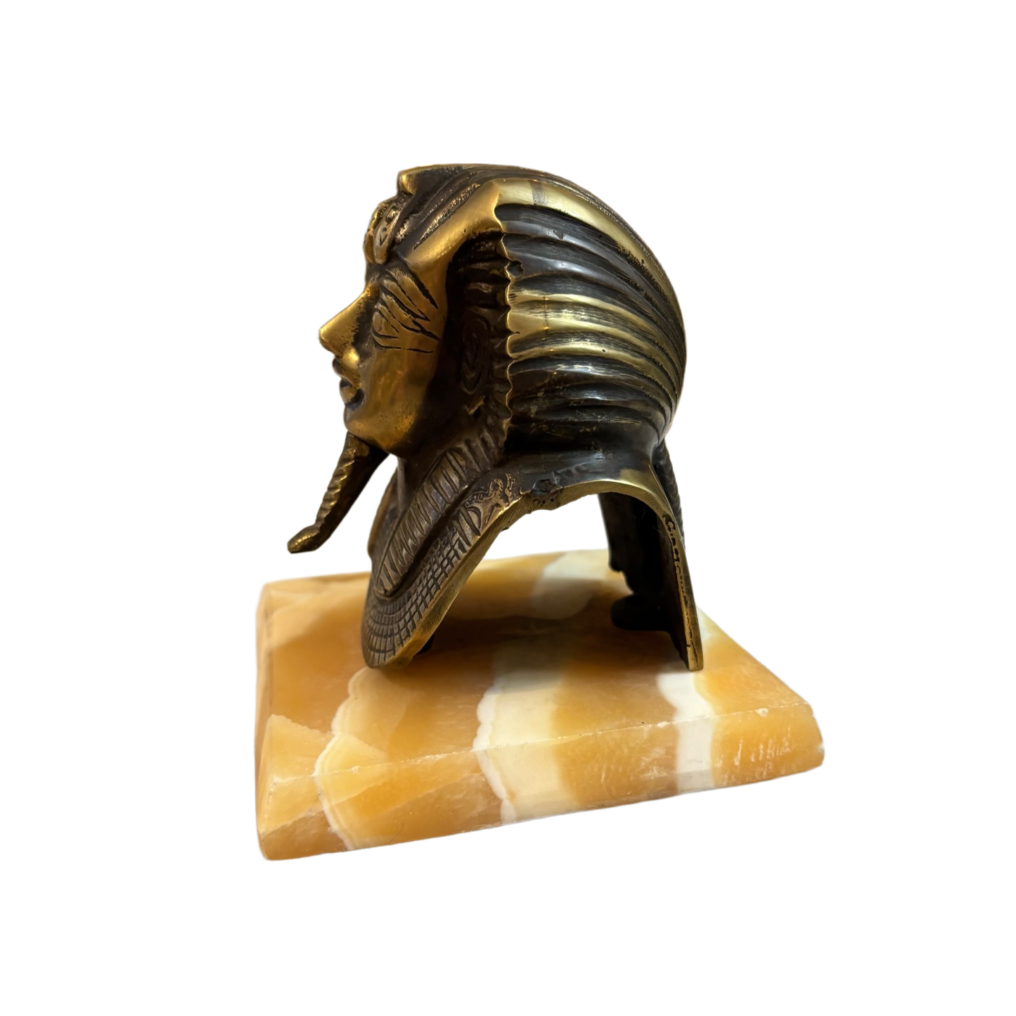 Brass King Tutankhamun Bust on Stone Base