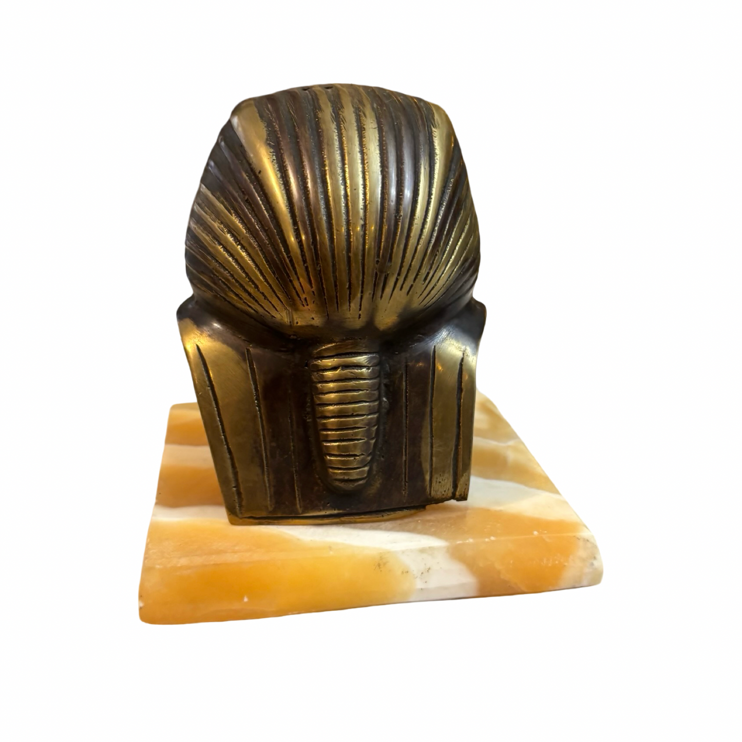 Brass King Tutankhamun Bust on Stone Base