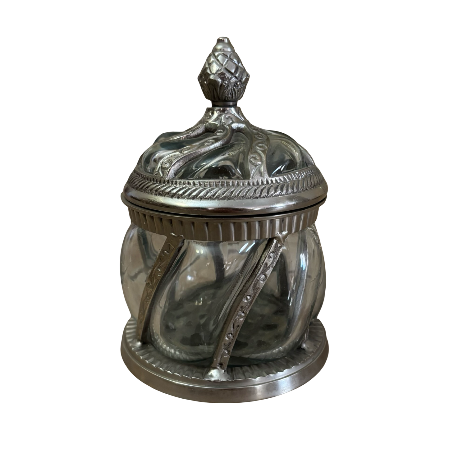 Silver Caged Bubble Glass Apothecary Jar