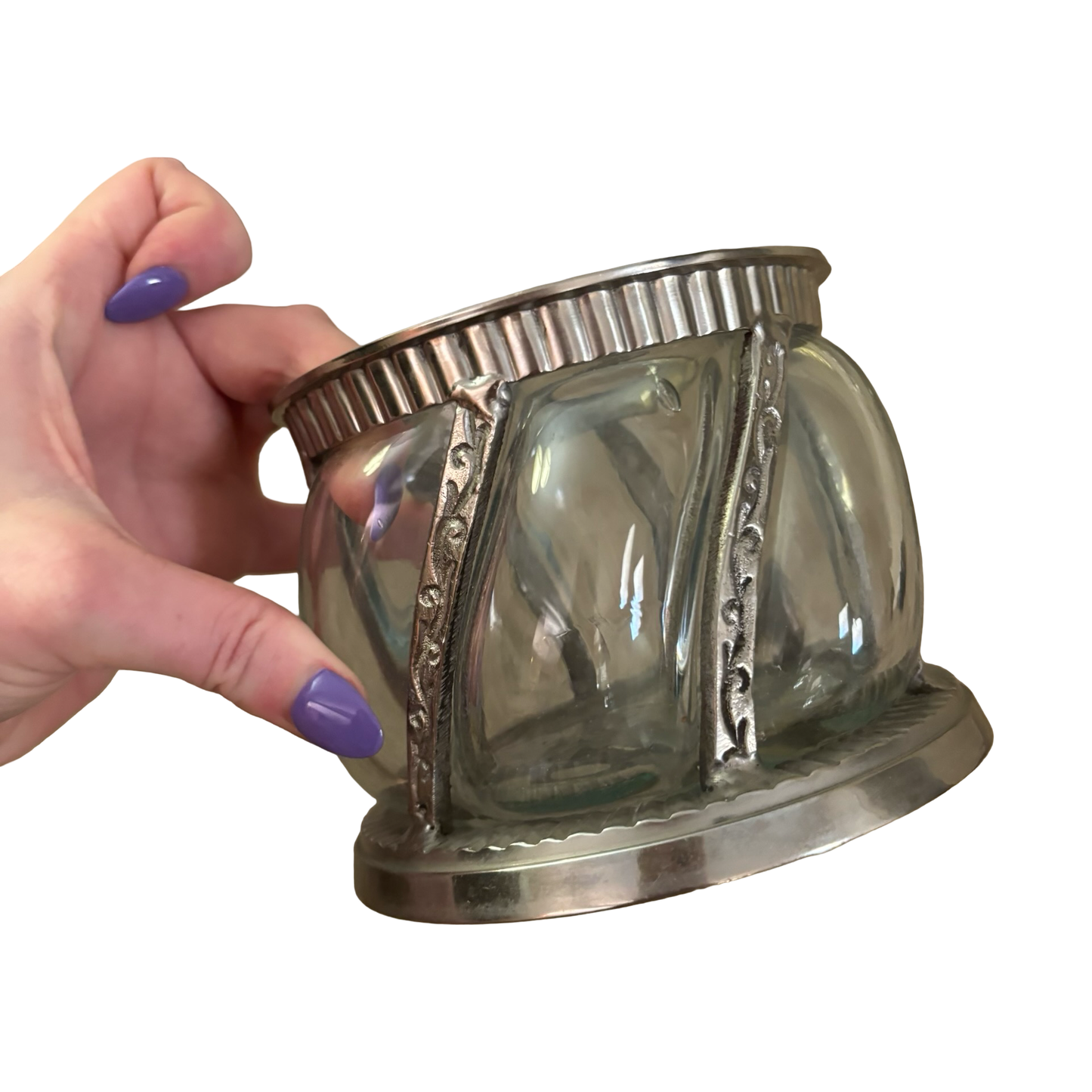 Silver Caged Bubble Glass Apothecary Jar
