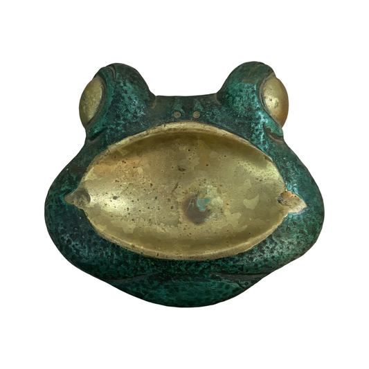 Brass Frog Face Ashtray