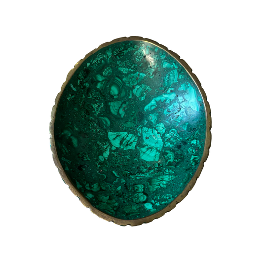 Medium Brass Rimmed Malachite Bowl