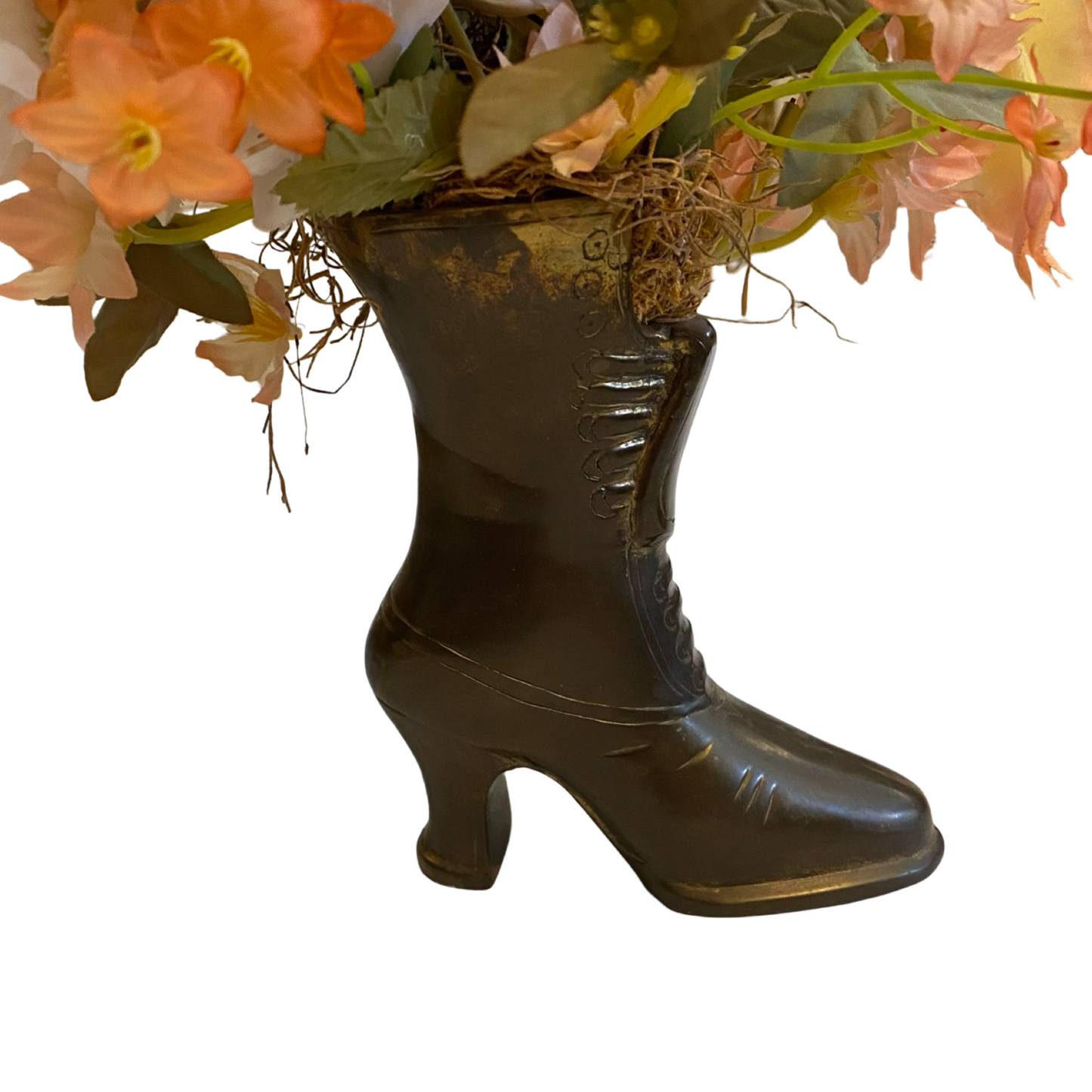 Brass Boot Vase with Faux Florals